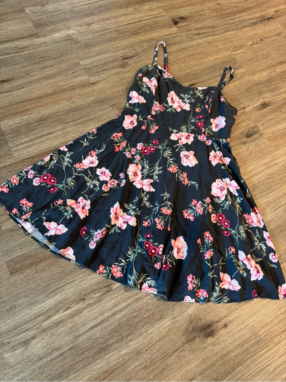 Old Navy Dark Charcoal Floral Mini Dress with Pink Blooms
